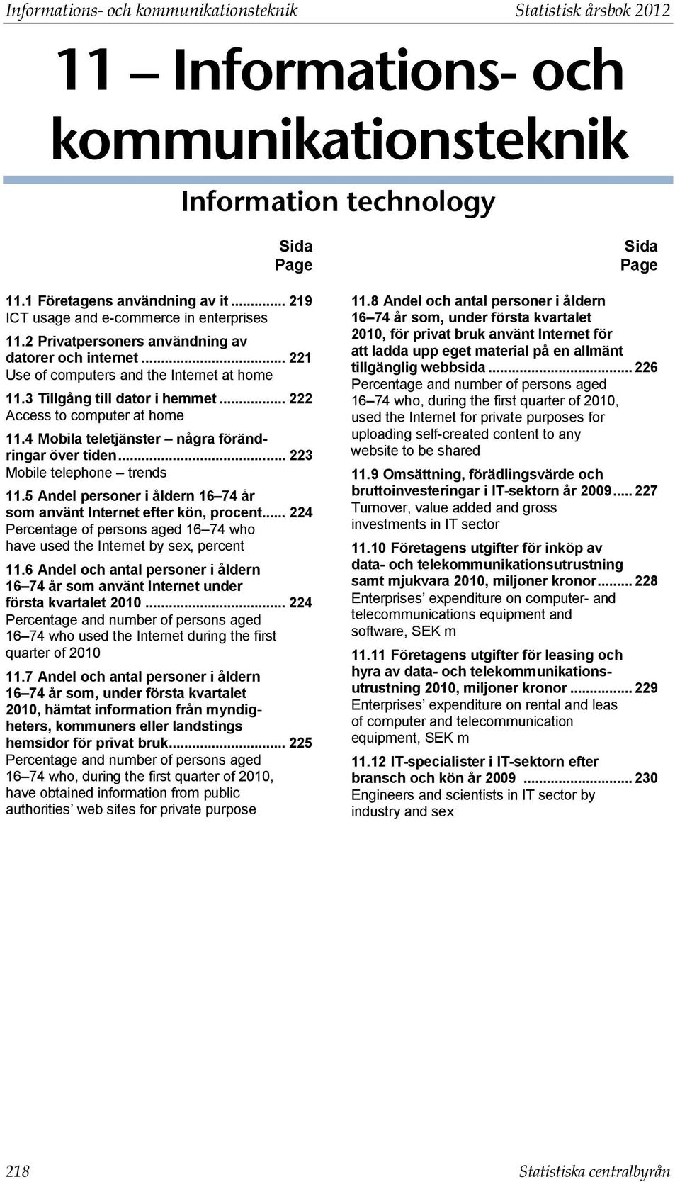 .. 222 Access to computer at home 11.4 Mobila teletjänster några förändringar över tiden... 223 Mobile telephone trends 11.5 Andel personer i åldern 16 74 år som använt Internet efter kön, procent.