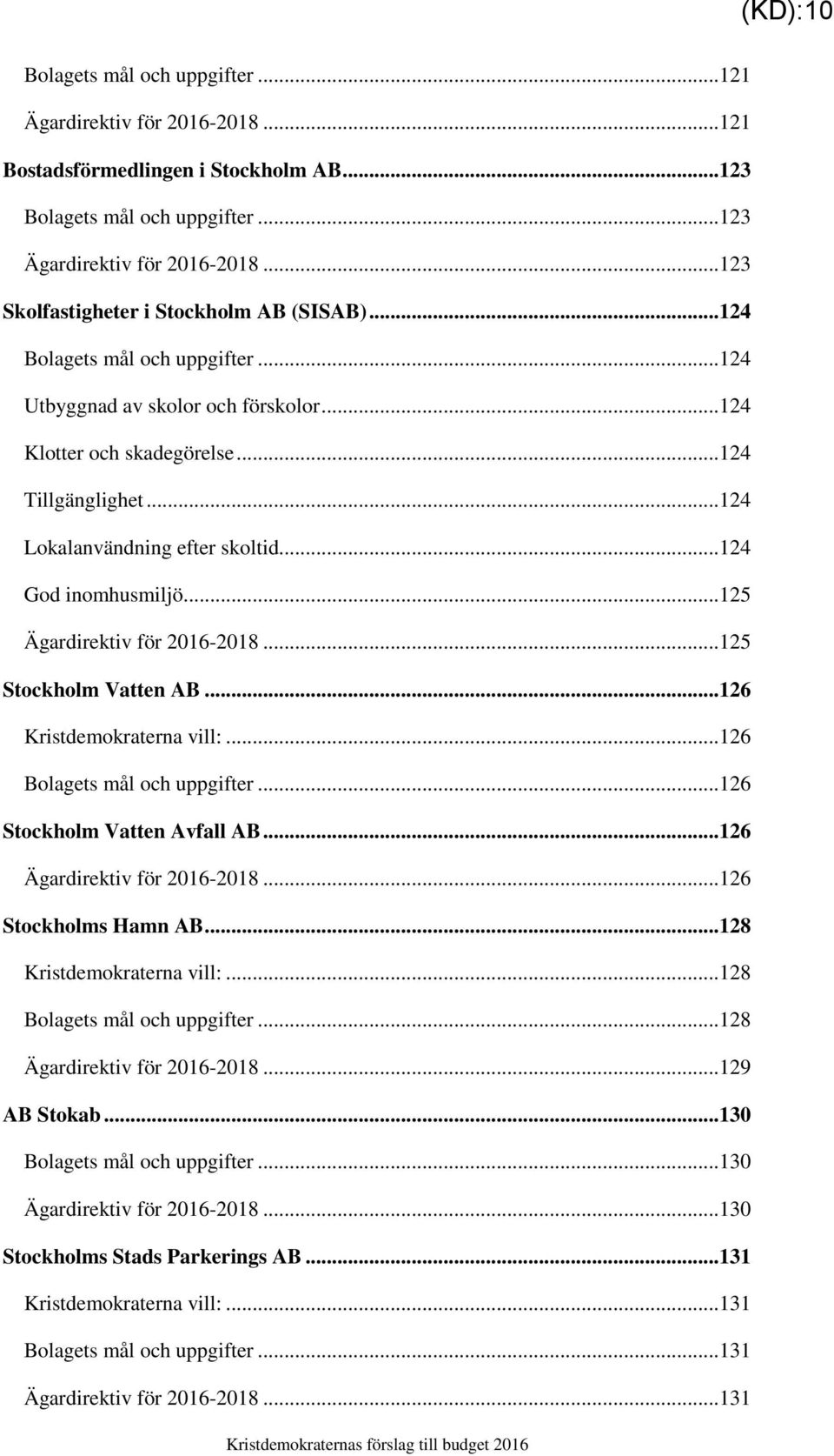 ..124 Lokalanvändning efter skoltid...124 God inomhusmiljö...125 Ägardirektiv för 2016-2018...125 Stockholm Vatten AB...126 Kristdemokraterna vill:...126 Bolagets mål och uppgifter.