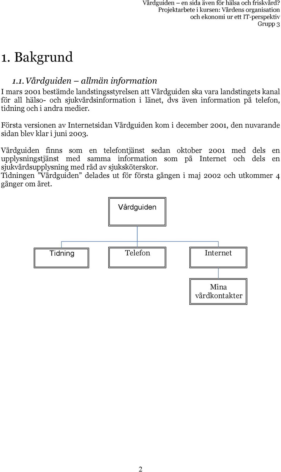 Första versionen av Internetsidan Vårdguiden kom i december 2001, den nuvarande sidan blev klar i juni 2003.