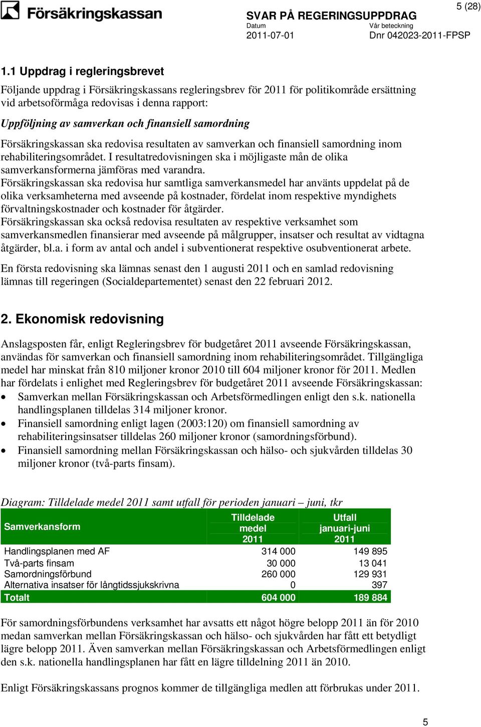 finansiell samordning Försäkringskassan ska redovisa resultaten av samverkan och finansiell samordning inom rehabiliteringsområdet.