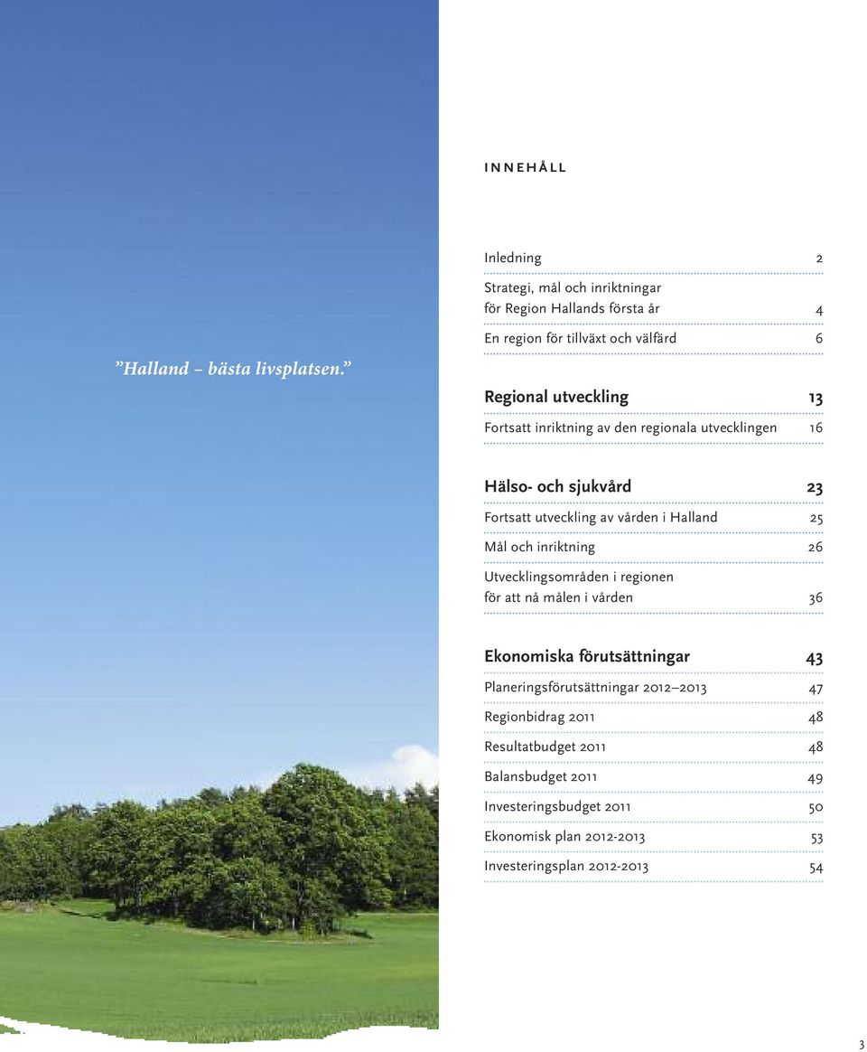 utveckling av vården i Halland 25 Mål och inriktning 26 Utvecklingsområden i regionen för att nå målen i vården 36 Ekonomiska förutsättningar 43