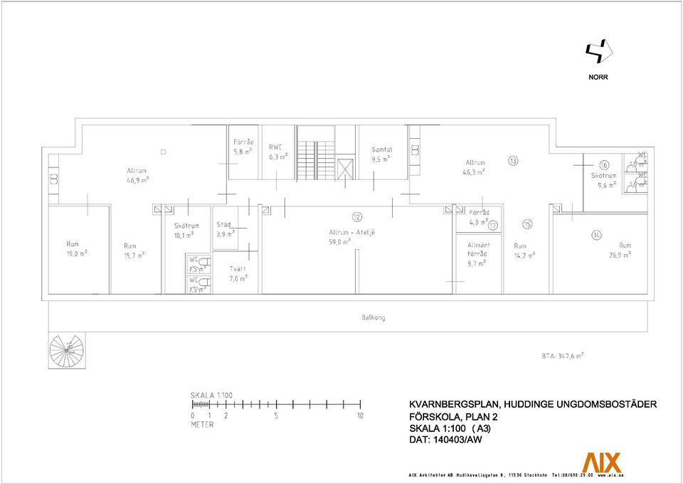 m w~g ~ ~ @ Allrum - AtelJe,0 m I ~ ~ Förrlåd ~,0 m @ Allmänt Rum Rum förråd ) m, m, m Balkong ~ BTA, m SKALA