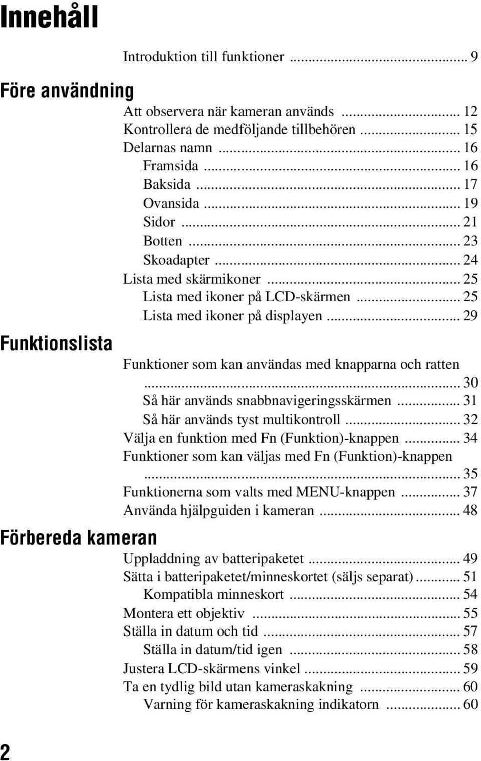 .. 29 Funktionslista Funktioner som kan användas med knapparna och ratten... 30 Så här används snabbnavigeringsskärmen... 31 Så här används tyst multikontroll.