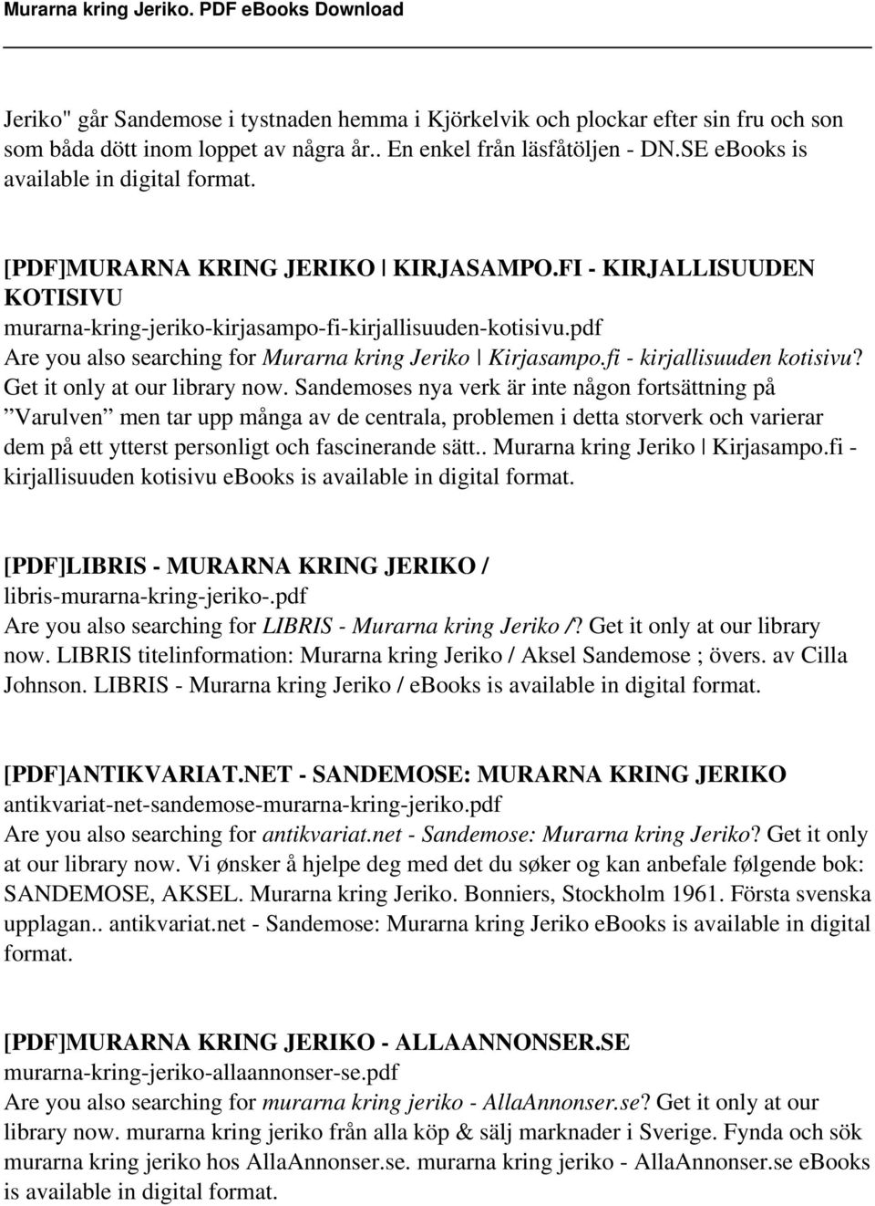 pdf Are you also searching for Murarna kring Jeriko Kirjasampo.fi - kirjallisuuden kotisivu? Get it only at our library now.