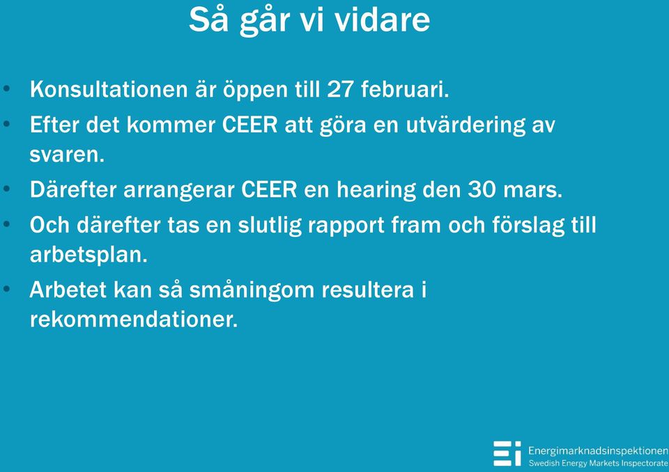 Därefter arrangerar CEER en hearing den 30 mars.