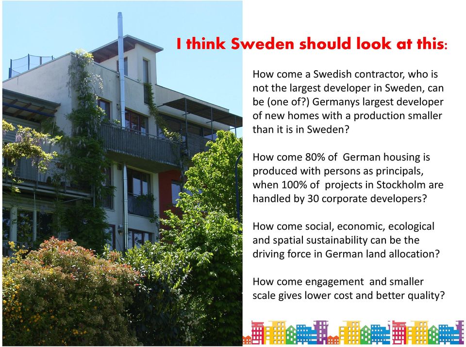 Howcome 80% of German housingis producedwith persons as principals, when100% of projectsin Stockholm are handled by 30 corporate