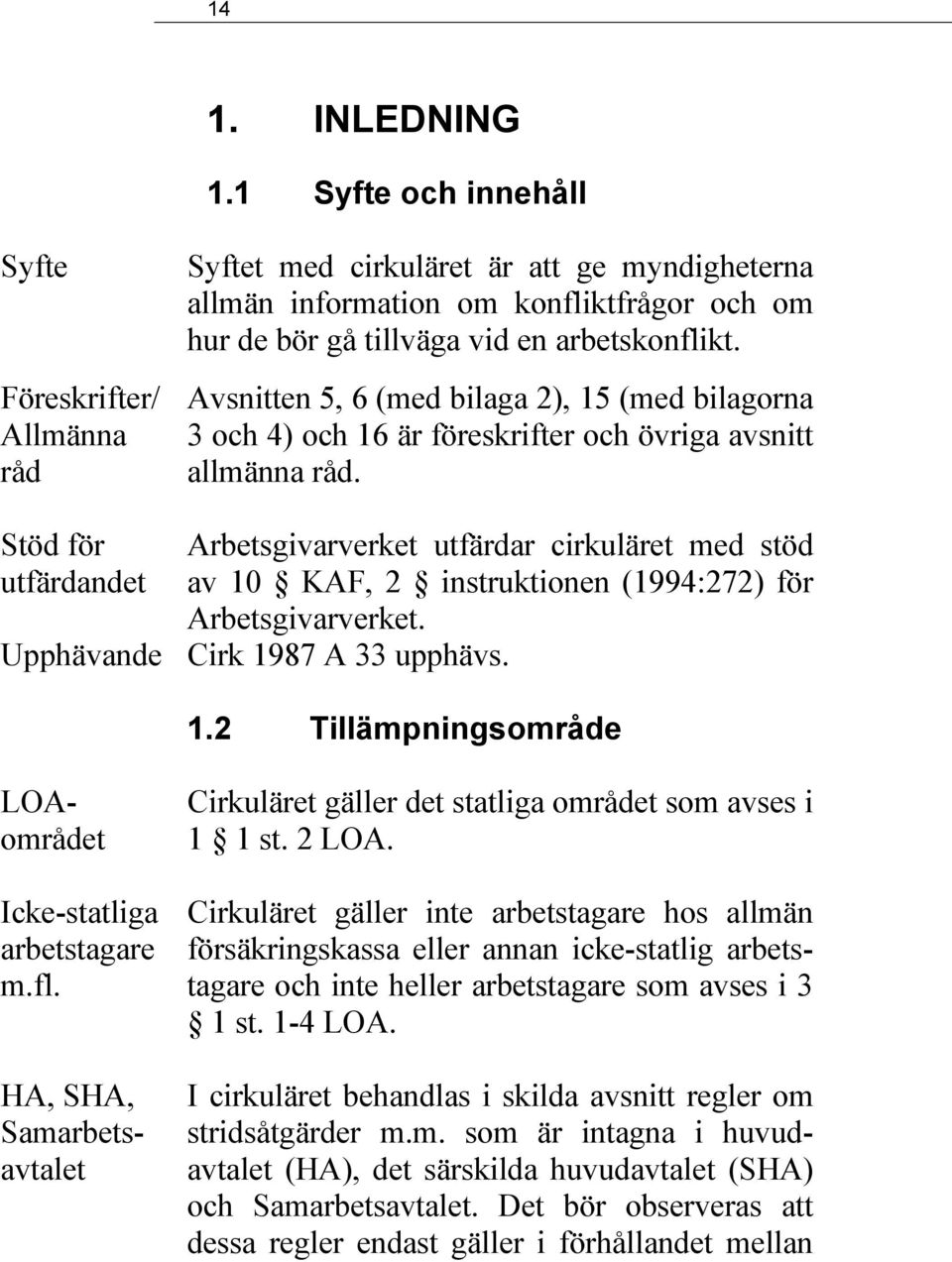 vid en arbetskonflikt. Avsnitten 5, 6 (med bilaga 2), 15 (med bilagorna 3 och 4) och 16 är föreskrifter och övriga avsnitt allmänna råd.