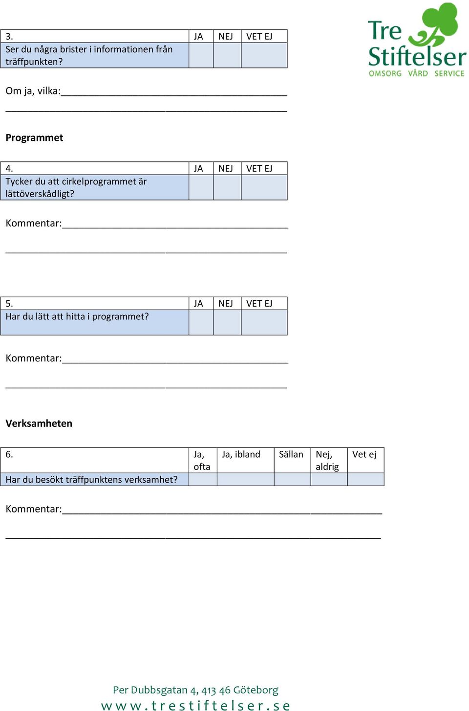 JA NEJ VET EJ Tycker du att cirkelprogrammet är lättöverskådligt? Kommentar: 5.