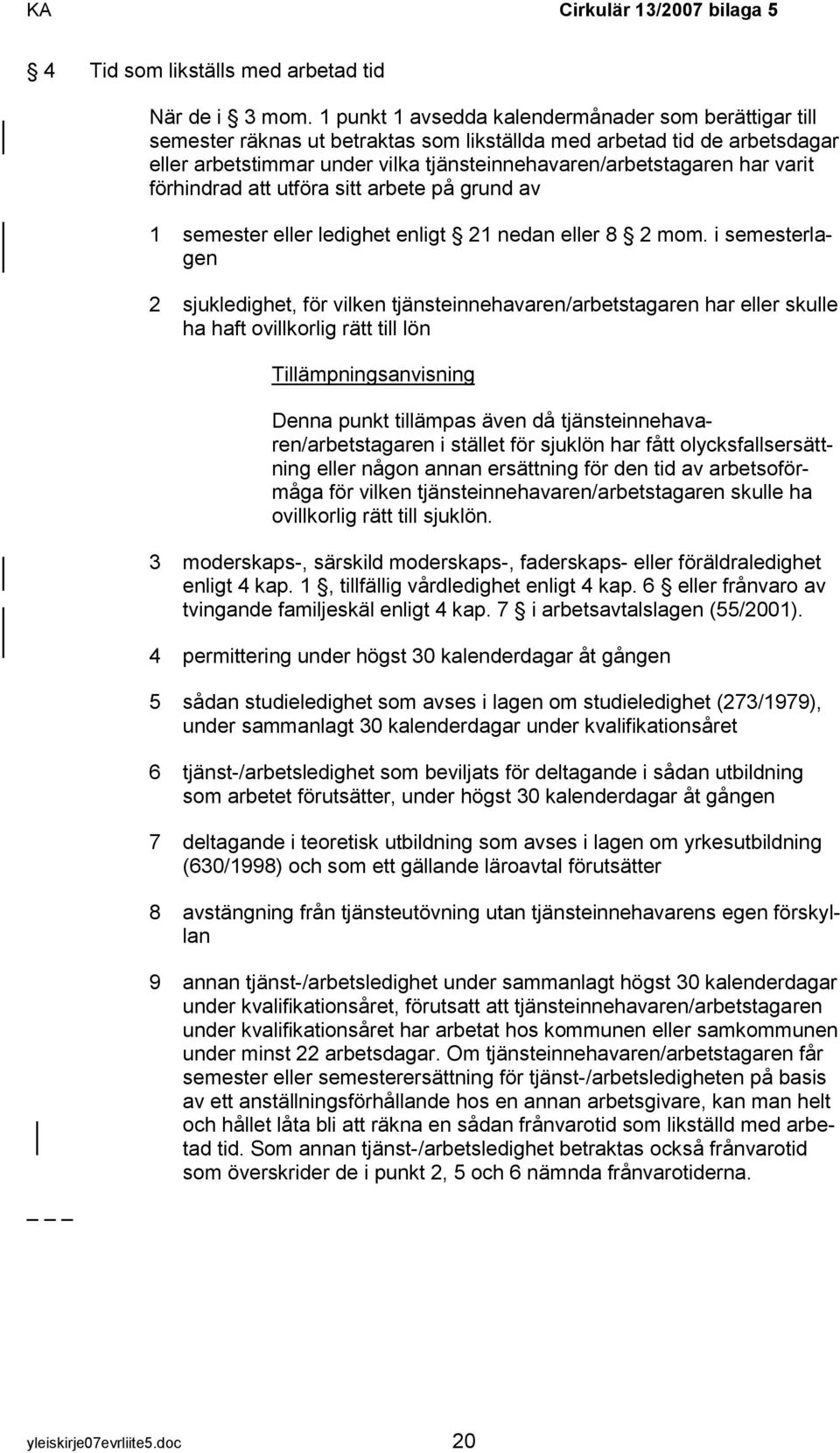 varit förhindrad att utföra sitt arbete på grund av 1 semester eller ledighet enligt 21 nedan eller 8 2 mom.