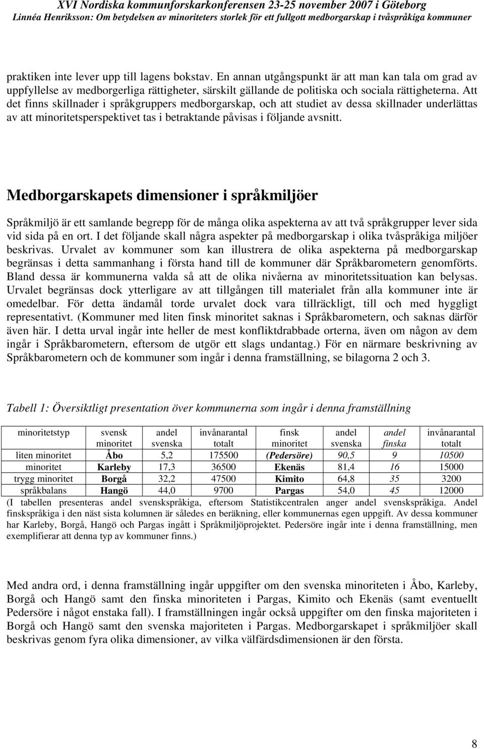 Medborgarskapets dimensioner i språkmiljöer Språkmiljö är ett samlande begrepp för de många olika aspekterna av att två språkgrupper lever sida vid sida på en ort.