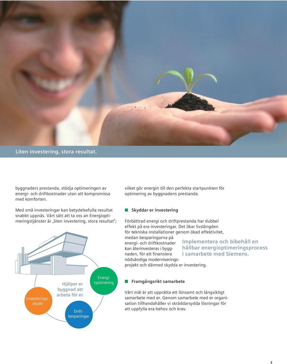 Vårt sätt att ta oss an stjänster är liten investering, stora resultat ; vilket gör energin till den perfekta startpunkten för optimering av byggnadens prestanda.