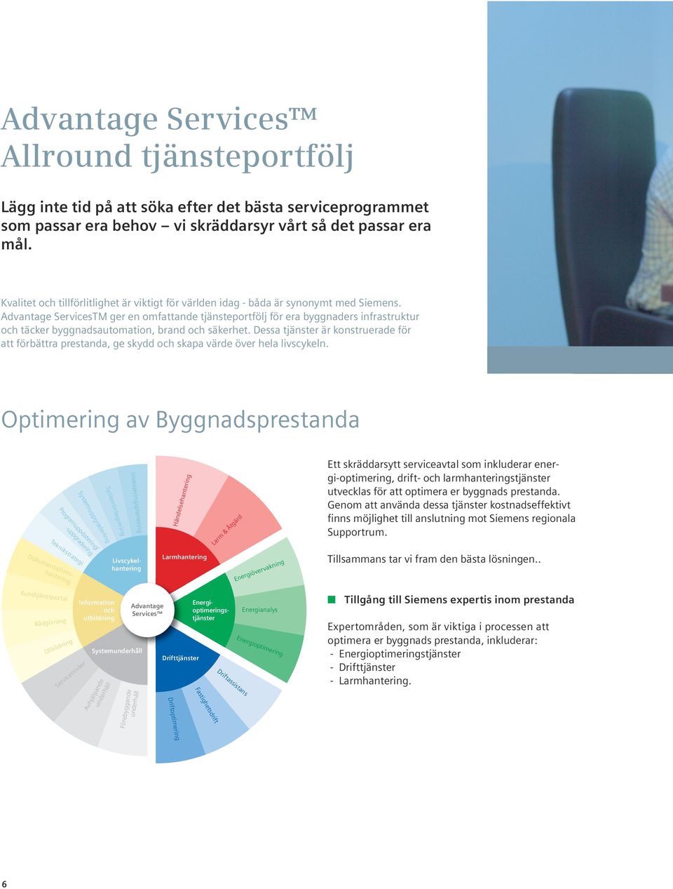 Advantage ServicesTM ger en omfattande tjänsteportfölj för era byggnaders infrastruktur och täcker byggnadsautomation, brand och säkerhet.