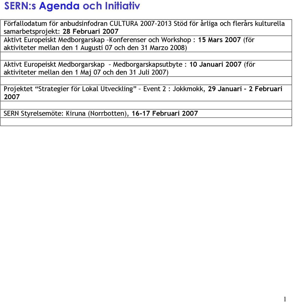 Marzo 2008) Aktivt Europeiskt Medborgarskap Medborgarskapsutbyte : 10 Januari 2007 (för aktiviteter mellan den 1 Maj 07 och den 31 Juli 2007)