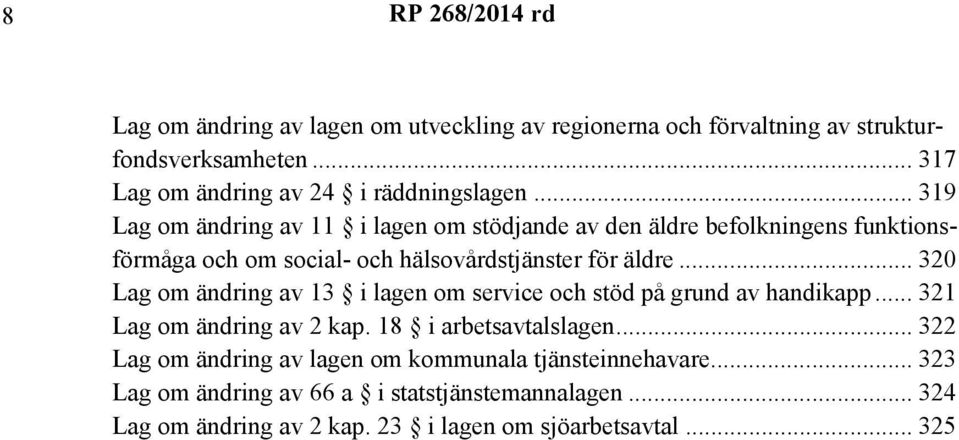 .. 320 Lag om ändring av 13 i lagen om service och stöd på grund av handikapp... 321 Lag om ändring av 2 kap. 18 i arbetsavtalslagen.