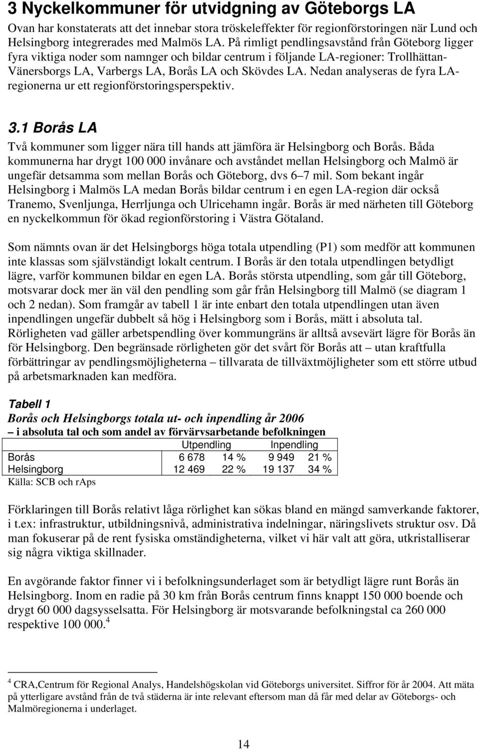 Nedan analyseras de fyra LAregionerna ur ett regionförstoringsperspektiv. 3.1 Borås LA Två kommuner som ligger nära till hands att jämföra är Helsingborg och Borås.