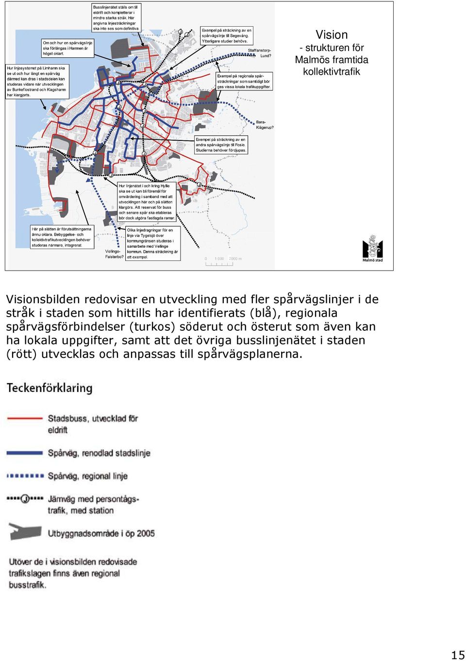 regionala spårvägsförbindelser (turkos) söderut och österut som även kan ha lokala