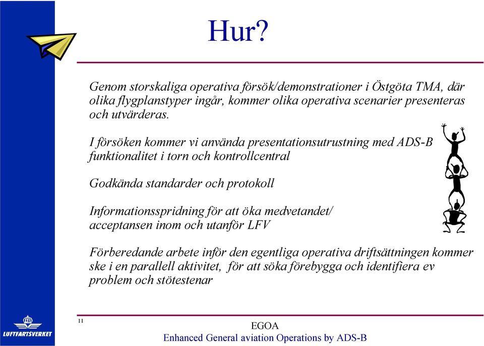 I försöken kommer vi använda presentationsutrustning med ADS-B funktionalitet i torn och kontrollcentral Godkända standarder och protokoll