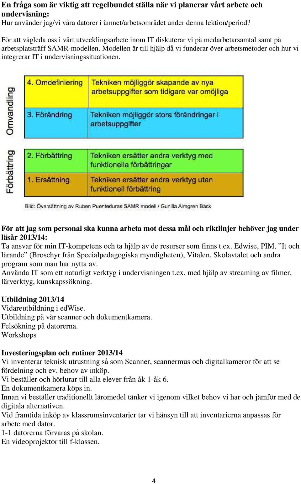 Modellen är till hjälp då vi funderar över arbetsmetoder och hur vi integrerar IT i undervisningssituationen.