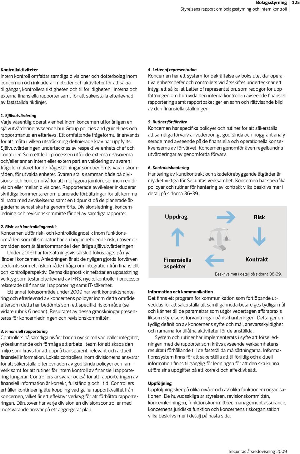 Självutvärdering Varje väsentlig operativ enhet inom koncernen utför årligen en självutvärdering avseende hur Group policies and guidelines och rapportmanualen efterlevs.