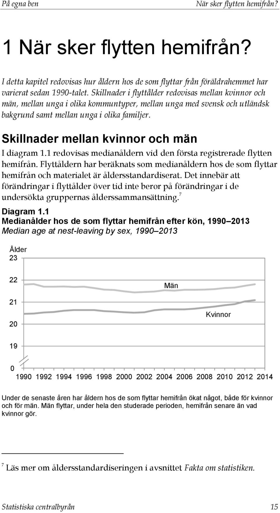 Skillnader mellan kvinnor och män I diagram 1.1 redovisas medianåldern vid den första registrerade flytten hemifrån.