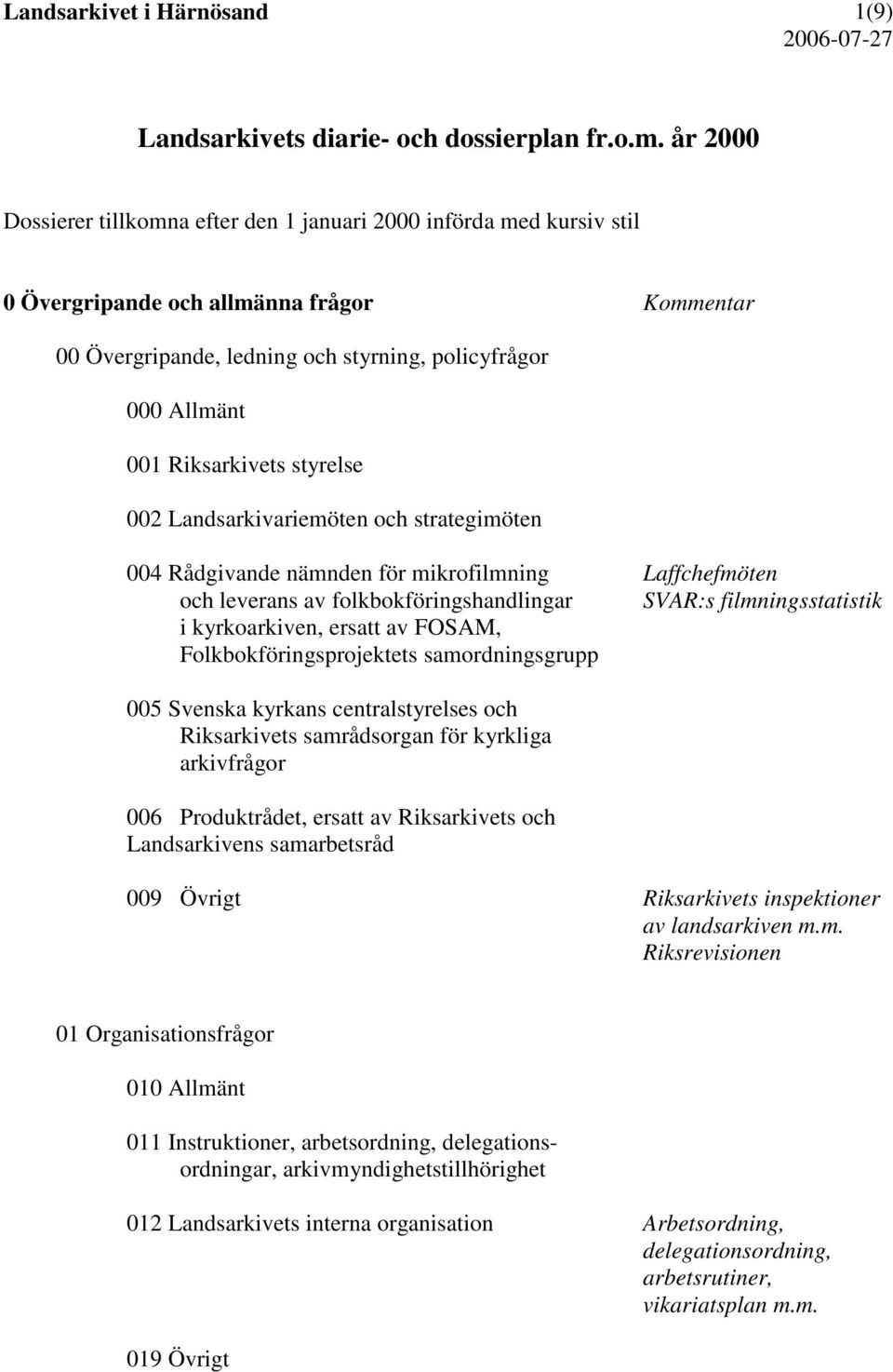 Riksarkivets styrelse 002 Landsarkivariemöten och strategimöten 004 Rådgivande nämnden för mikrofilmning Laffchefmöten och leverans av folkbokföringshandlingar SVAR:s filmningsstatistik i