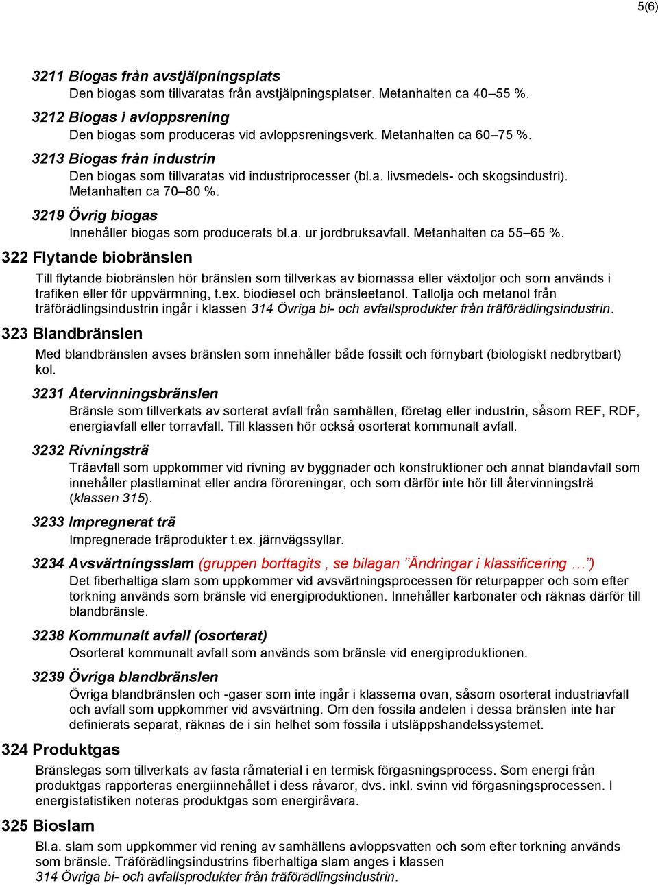 3219 Övrig biogas Innehåller biogas som producerats bl.a. ur jordbruksavfall. Metanhalten ca 55 65 %.