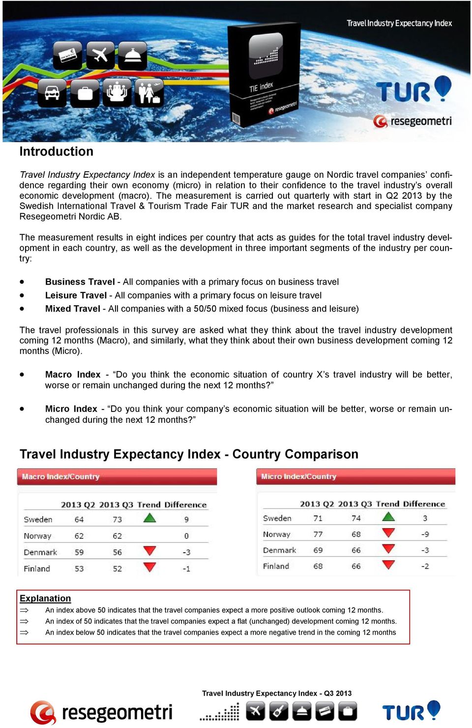 The measurement is carried out quarterly with start in Q2 2013 by the Swedish International Travel & Tourism Trade Fair TUR and the market research and specialist company Resegeometri Nordic AB.