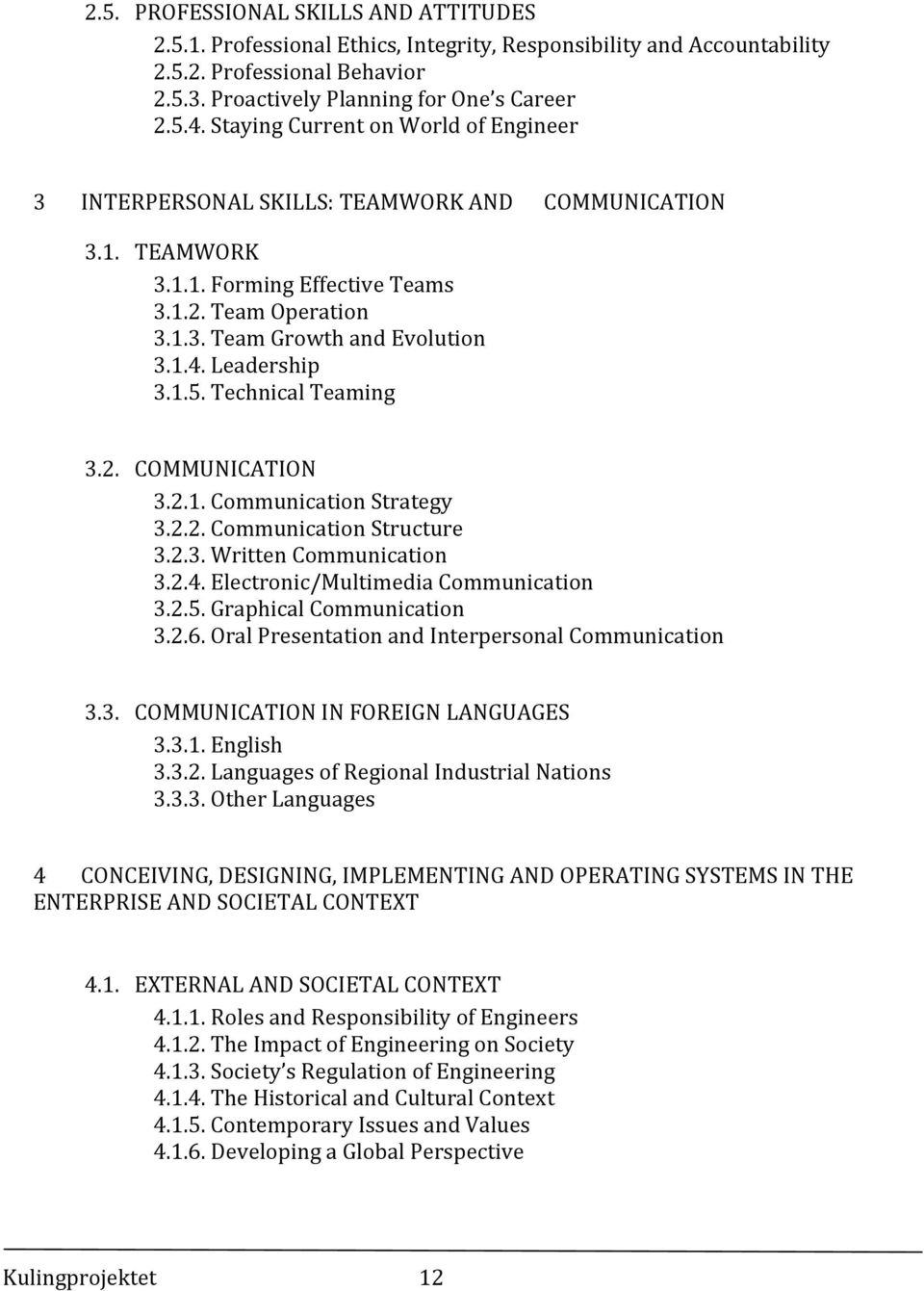 Leadership 3.1.5. Technical Teaming 3.2. COMMUNICATION 3.2.1. Communication Strategy 3.2.2. Communication Structure 3.2.3. Written Communication 3.2.4. Electronic/Multimedia Communication 3.2.5. Graphical Communication 3.