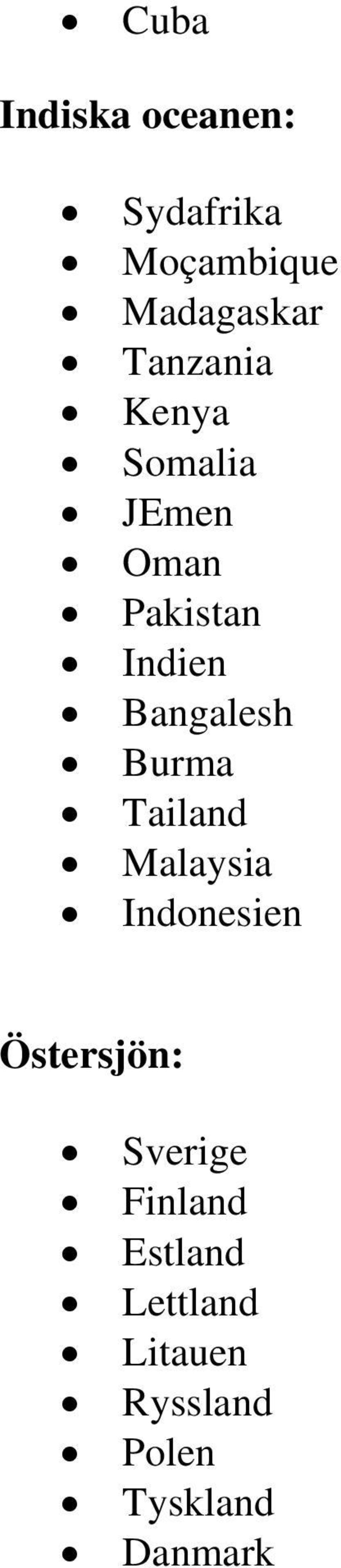 Bangalesh Burma Tailand Malaysia Indonesien Östersjön: