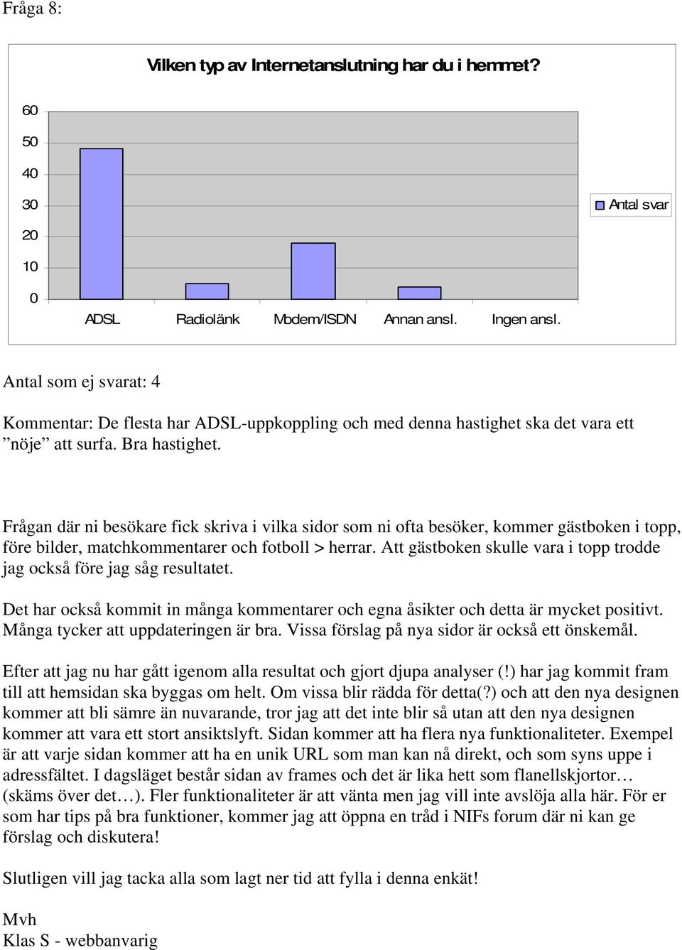 Frågan där ni besökare fick skriva i vilka sidor som ni ofta besöker, kommer gästboken i topp, före bilder, matchkommentarer och fotboll > herrar.