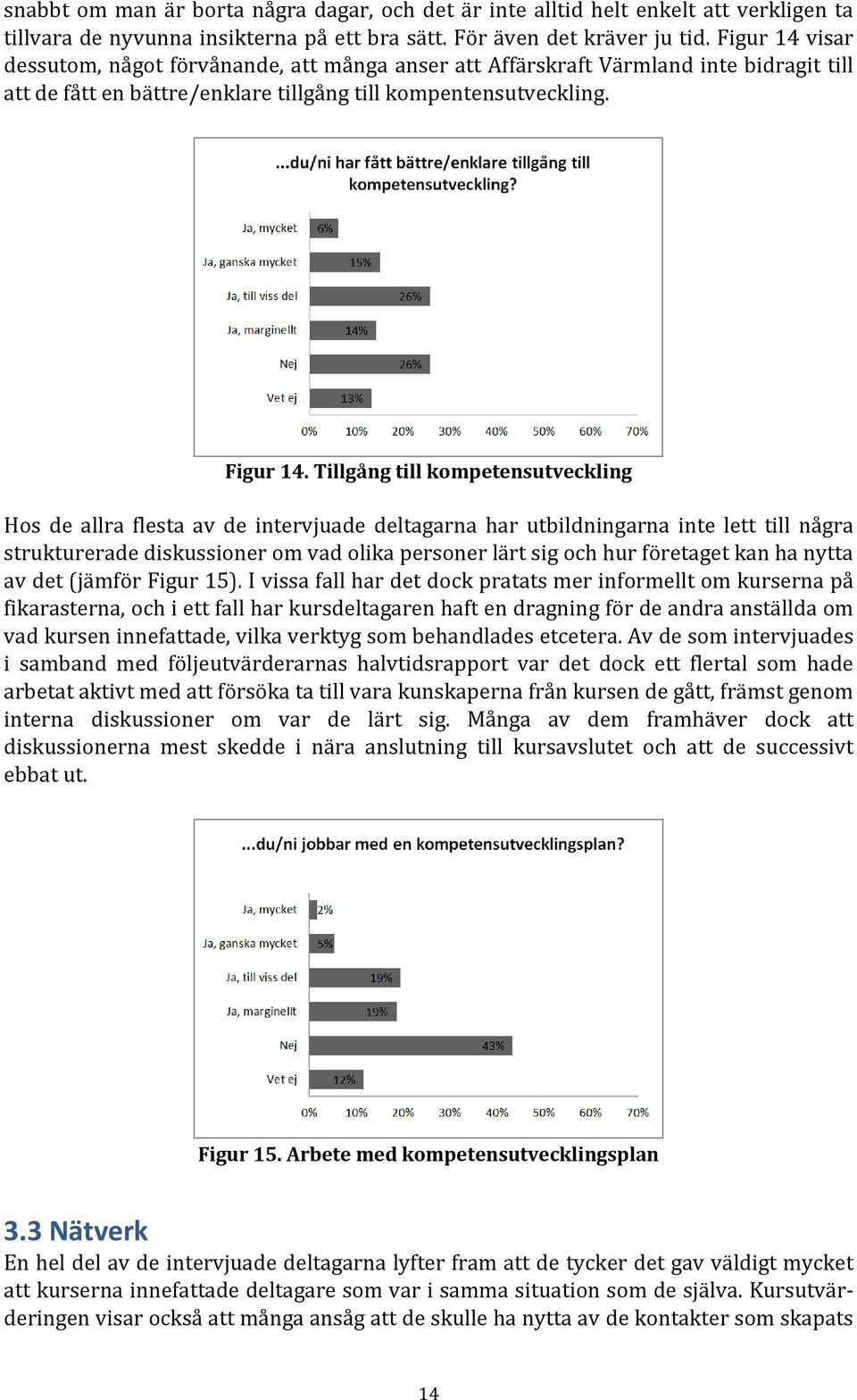 Tillgång till kompetensutveckling Hos de allra flesta av de intervjuade deltagarna har utbildningarna inte lett till några strukturerade diskussioner om vad olika personer lärt sig och hur företaget