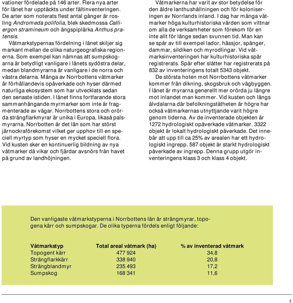 Våtmarkstypernas fördelning i länet skiljer sig markant mellan de olika naturgeografiska regionerna.