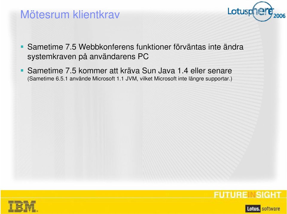 på användarens PC Sametime 7.5 kommer att kräva Sun Java 1.