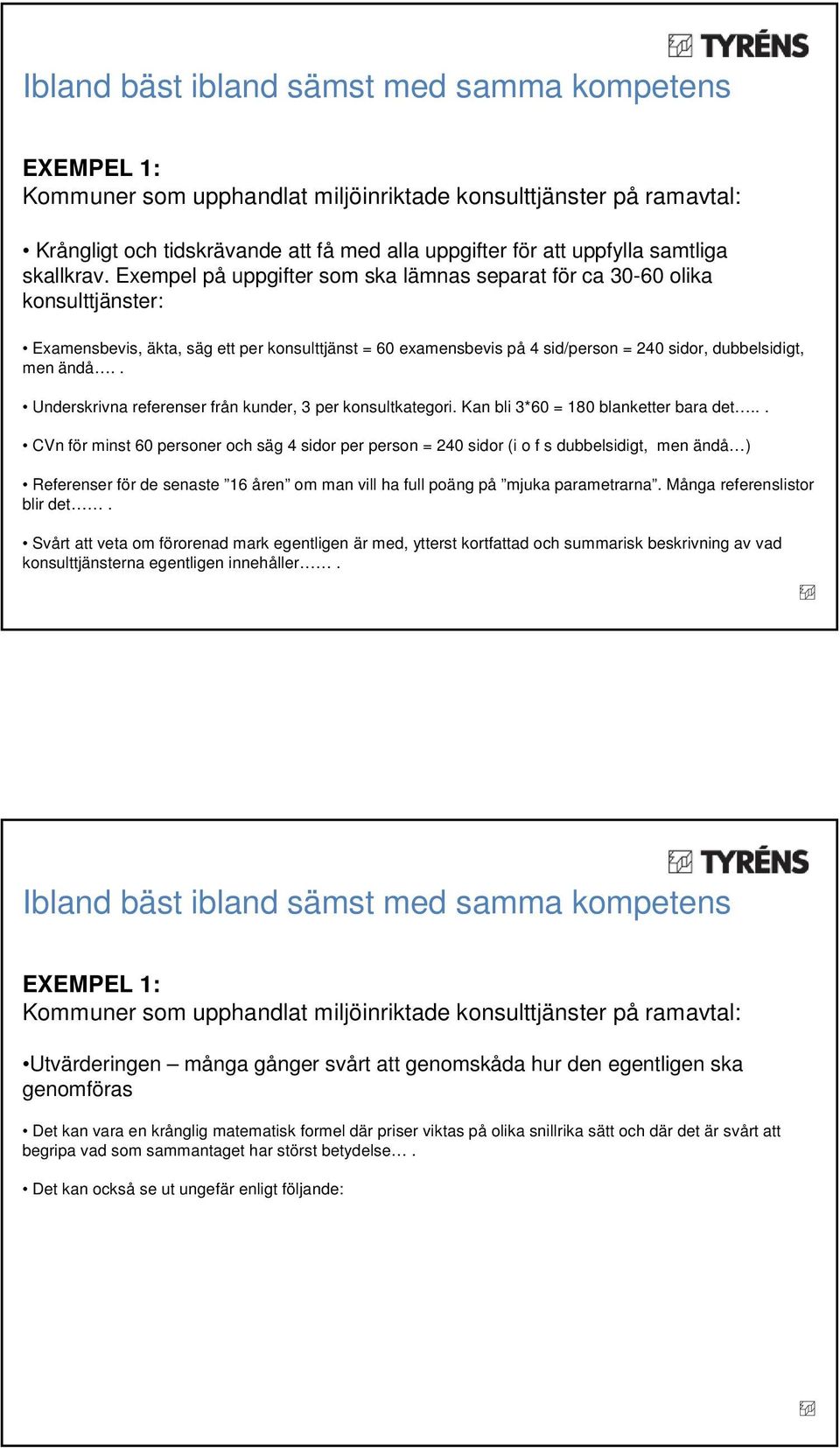 . Underskrivna referenser från kunder, 3 per konsultkategori. Kan bli 3*60 = 180 blanketter bara det.