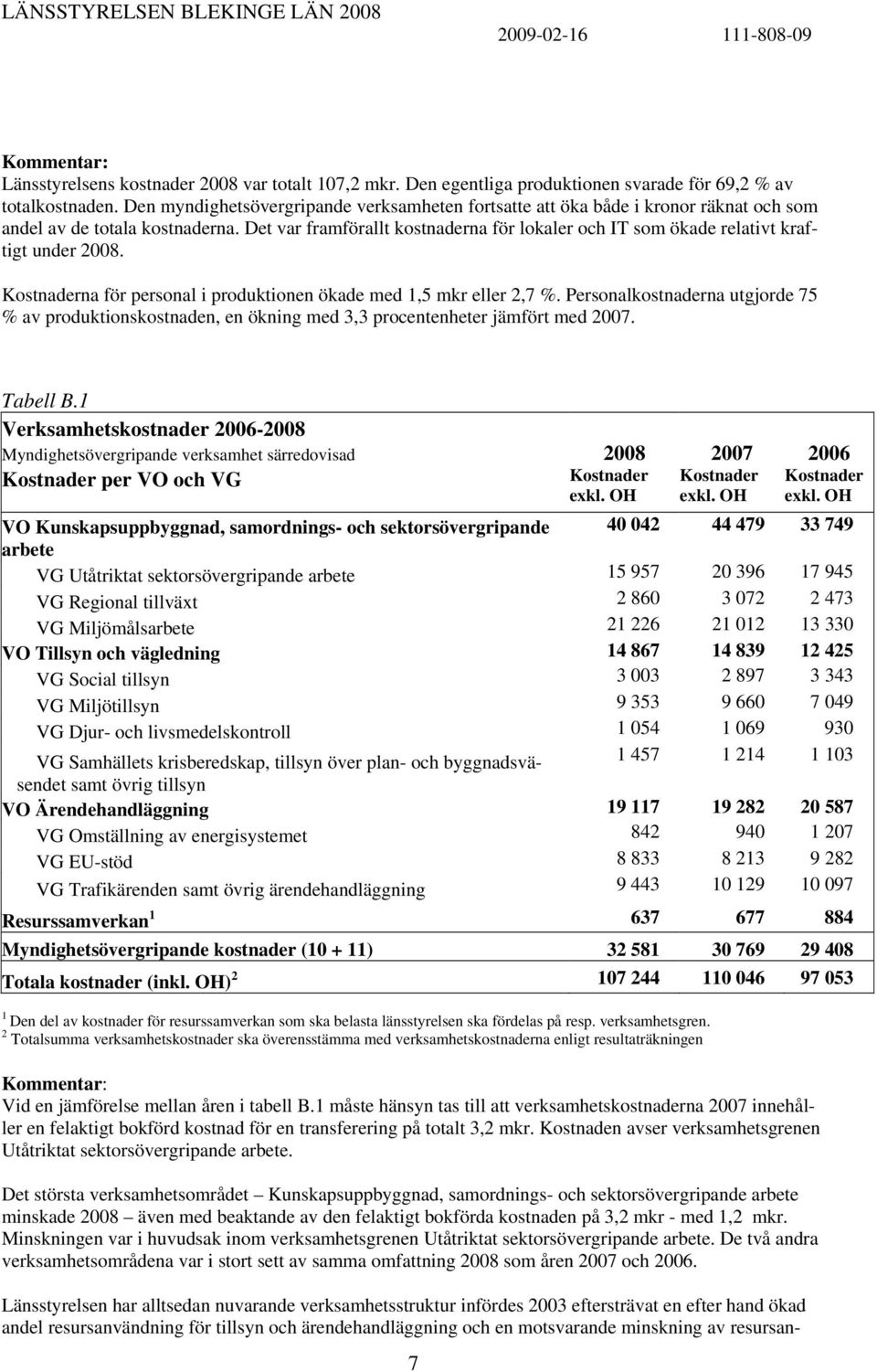 Det var framförallt kostnaderna för lokaler och IT som ökade relativt kraftigt under 2008. Kostnaderna för personal i produktionen ökade med 1,5 mkr eller 2,7 %.