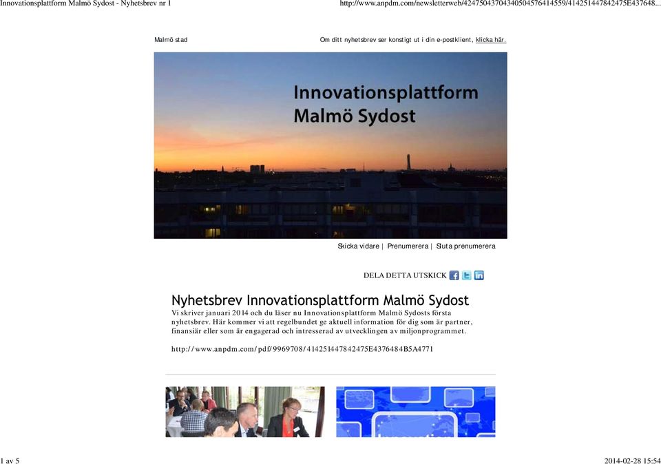 Innovationsplattform Malmö Sydosts första nyhetsbrev.