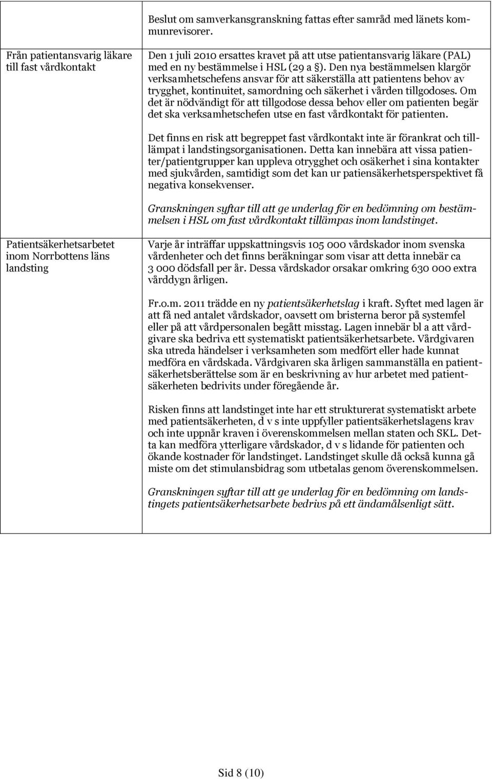 Den nya bestämmelsen klargör verksamhetschefens ansvar för att säkerställa att patientens behov av trygghet, kontinuitet, samordning och säkerhet i vården tillgodoses.