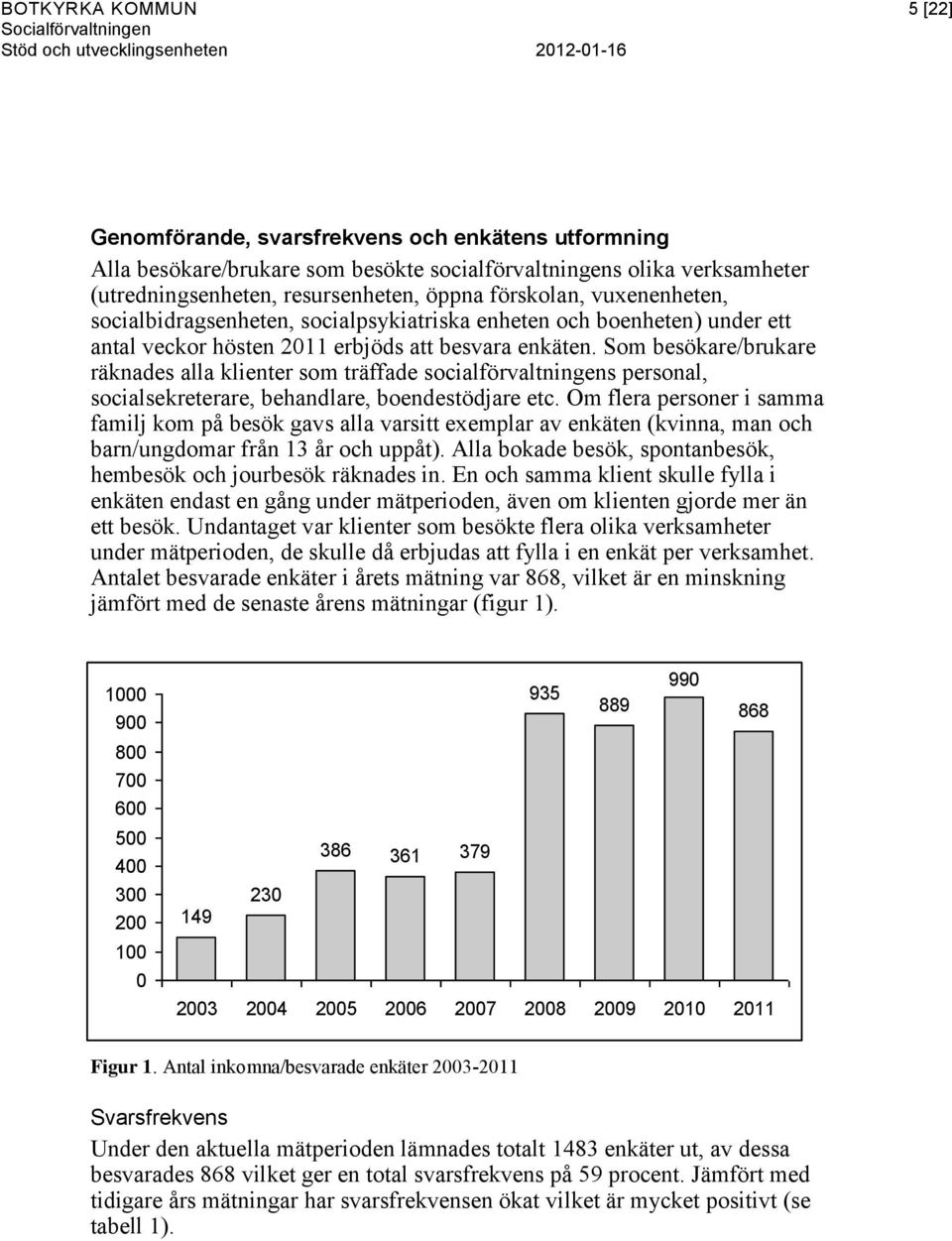 enkäten. Som besökare/brukare räknades alla klienter som träffade socialförvaltningens personal, socialsekreterare, behandlare, boendestödjare etc.