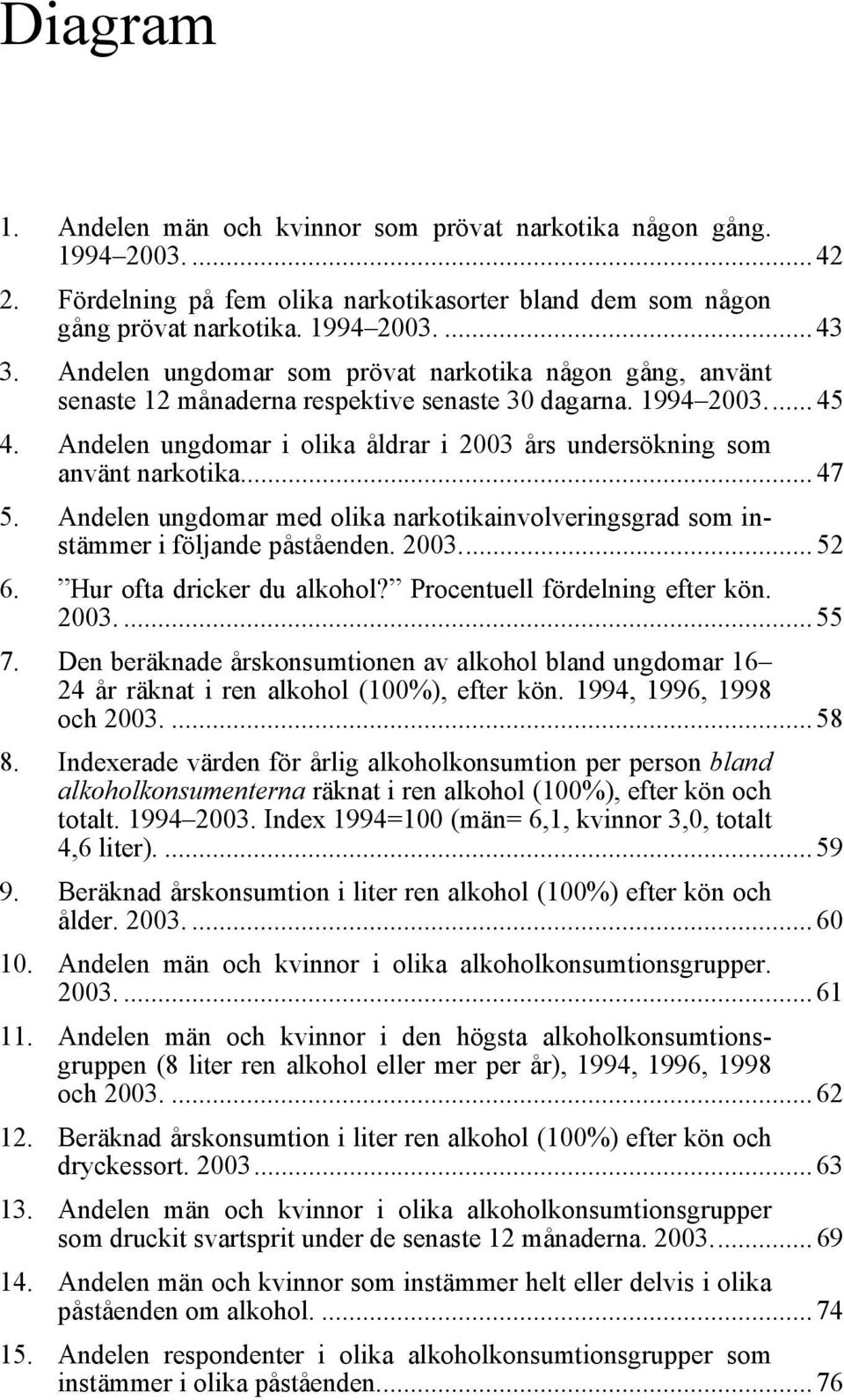 Andelen ungdomar i olika åldrar i 2003 års undersökning som använt narkotika... 47 5. Andelen ungdomar med olika narkotikainvolveringsgrad som instämmer i följande påståenden. 2003... 52 6.