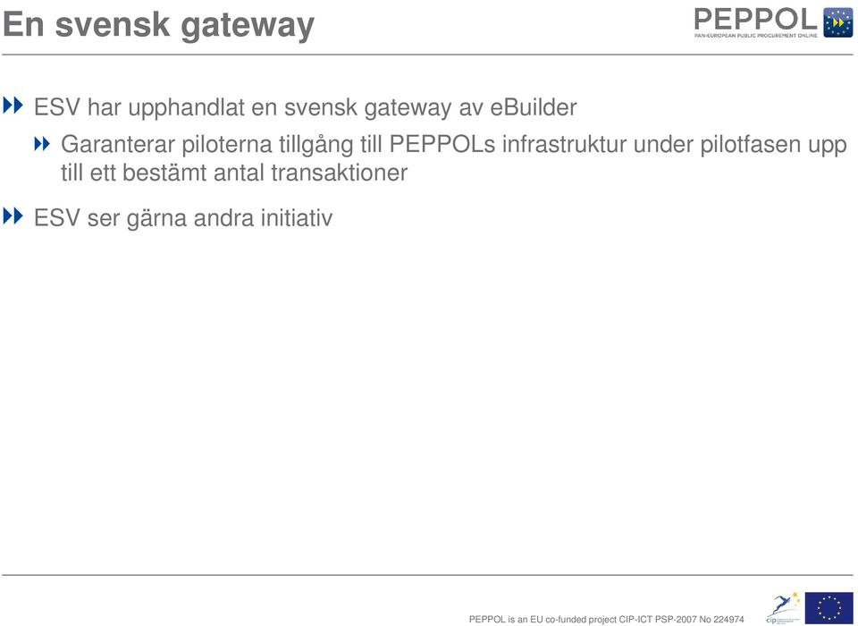 till PEPPOLs infrastruktur under pilotfasen upp till