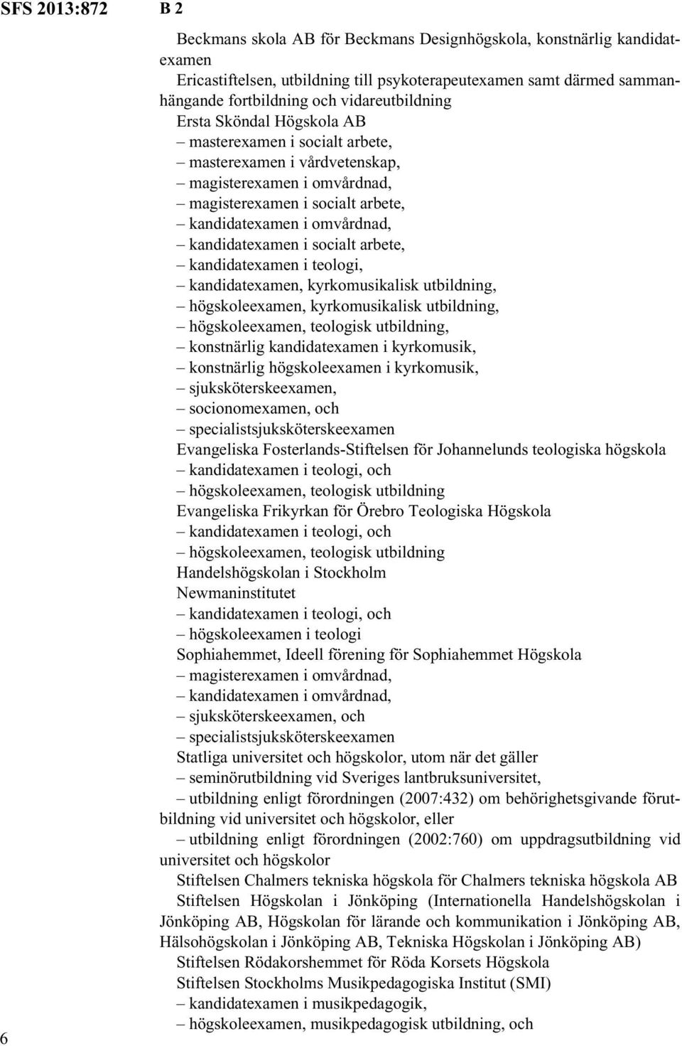 kandidatexamen i socialt arbete, kandidatexamen i teologi, kandidatexamen, kyrkomusikalisk utbildning, högskoleexamen, kyrkomusikalisk utbildning, högskoleexamen, teologisk utbildning, konstnärlig