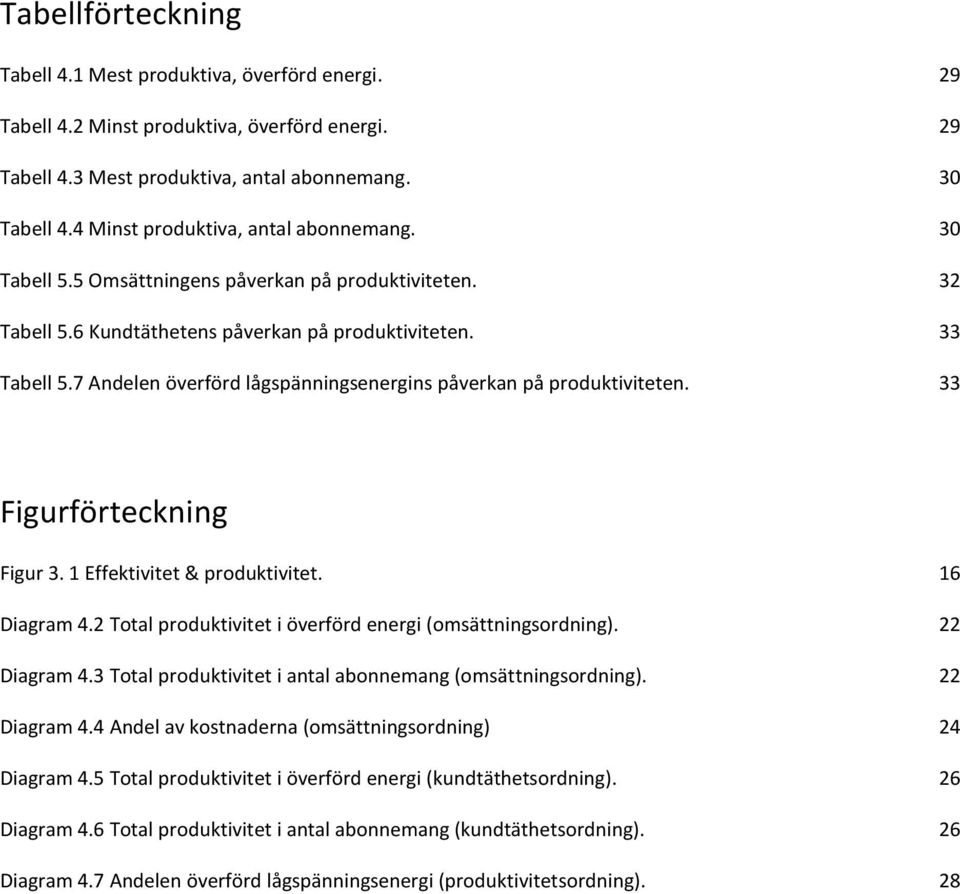 7 Andelen överförd lågspänningsenergins påverkan på produktiviteten. 33 Figurförteckning Figur 3. 1 Effektivitet & produktivitet. 16 Diagram 4.