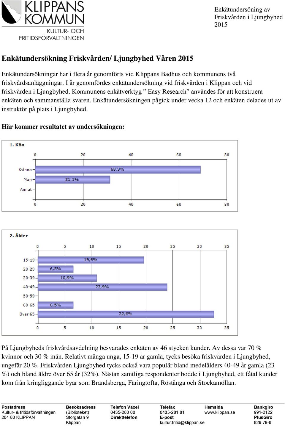 Kommunens enkätverktyg Easy Research användes för att konstruera enkäten och sammanställa svaren. Enkätundersökningen pågick under vecka 12 och enkäten delades ut av instruktör på plats i Ljungbyhed.