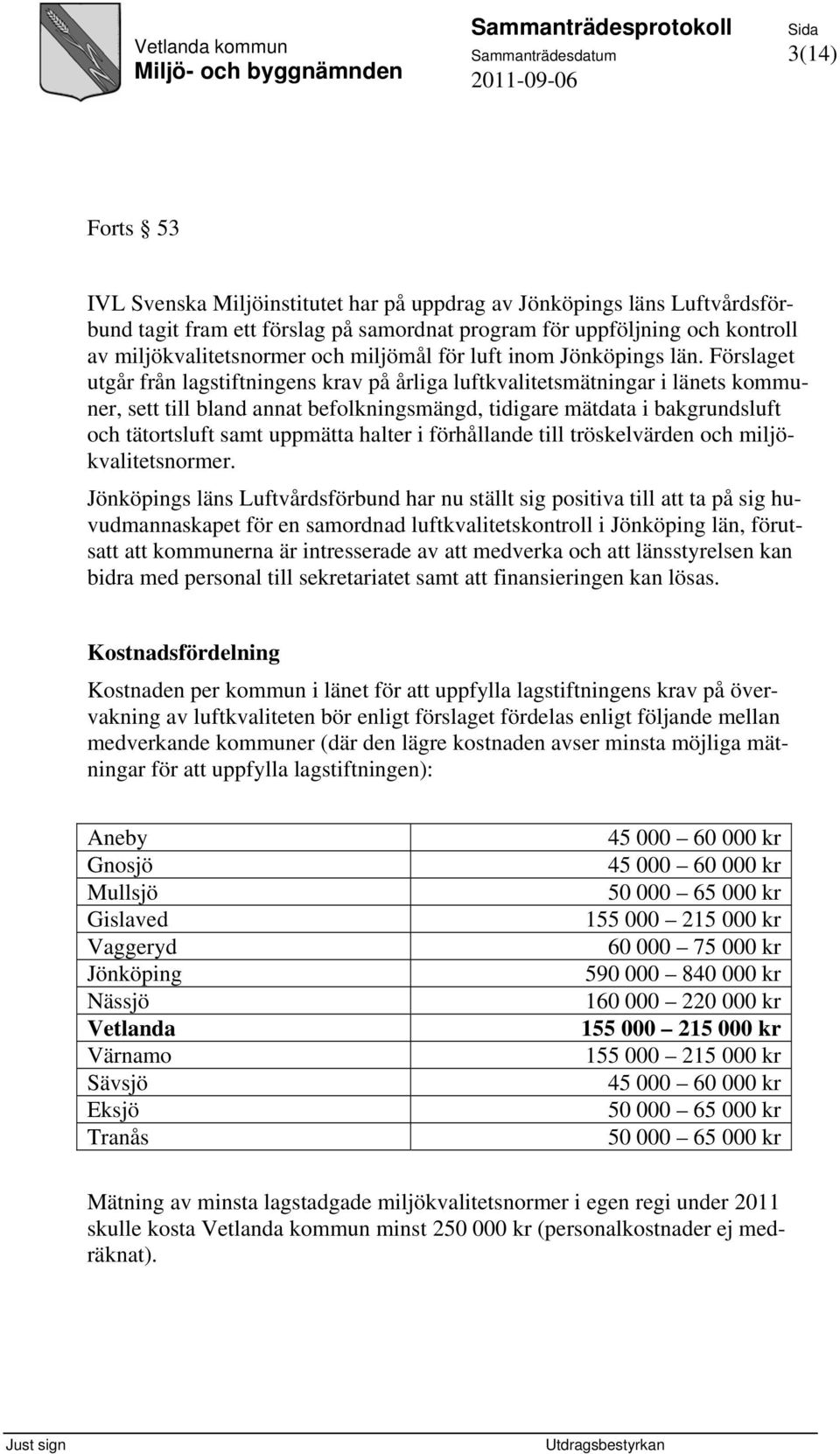 Förslaget utgår från lagstiftningens krav på årliga luftkvalitetsmätningar i länets kommuner, sett till bland annat befolkningsmängd, tidigare mätdata i bakgrundsluft och tätortsluft samt uppmätta