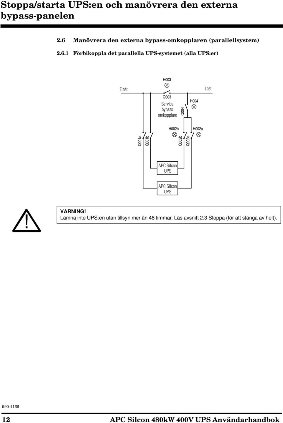 UPS-systemet (alla UPS:er) Elnät Last Service bypass omkopplare APC Silcon UPS APC Silcon UPS