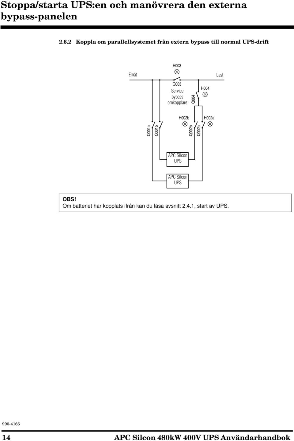 Last Service bypass omkopplare APC Silcon UPS APC Silcon UPS OBS!