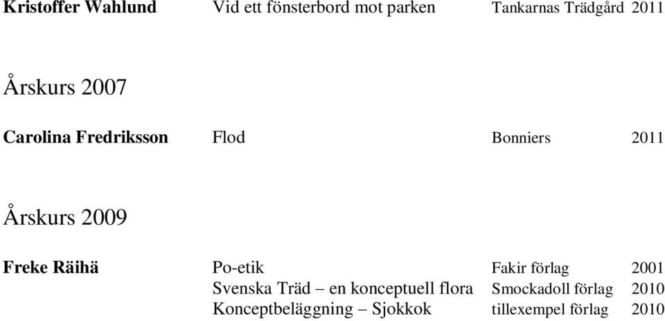 Freke Räihä Po-etik Fakir förlag 2001 Svenska Träd en konceptuell