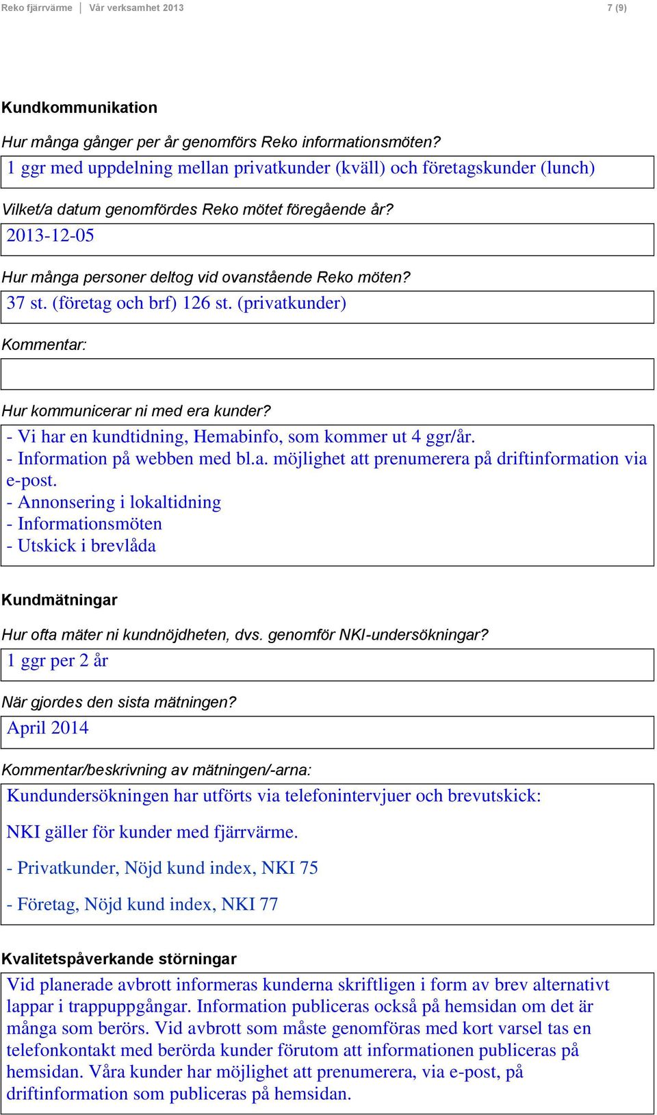 (företag och brf) 126 st. (privatkunder) Kommentar: Hur kommunicerar ni med era kunder? - Vi har en kundtidning, Hemabinfo, som kommer ut 4 ggr/år. - Information på webben med bl.a. möjlighet att prenumerera på driftinformation via e-post.