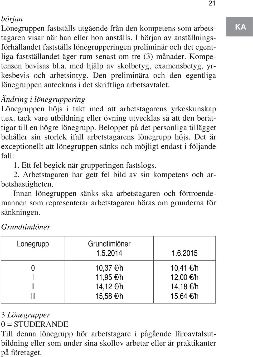 Den preliminära och den egentliga lönegruppen antecknas i det skriftliga arbetsavtalet. Ändring i lönegruppering Lönegruppen höjs i takt med att arbetstagarens yrkeskunskap t.ex.