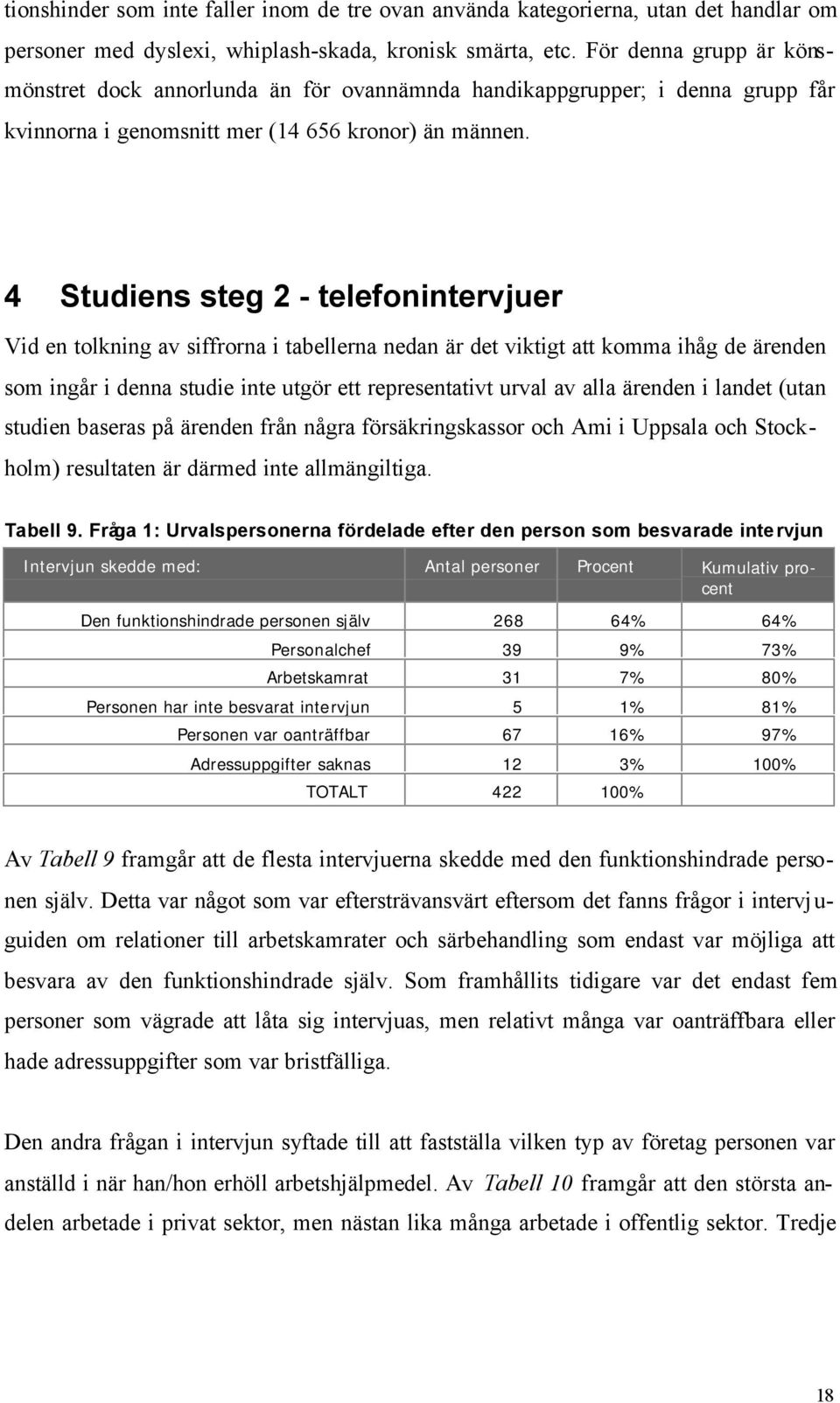 4 Studiens steg 2 - telefonintervjuer Vid en tolkning av siffrorna i tabellerna nedan är det viktigt att komma ihåg de ärenden som ingår i denna studie inte utgör ett representativt urval av alla